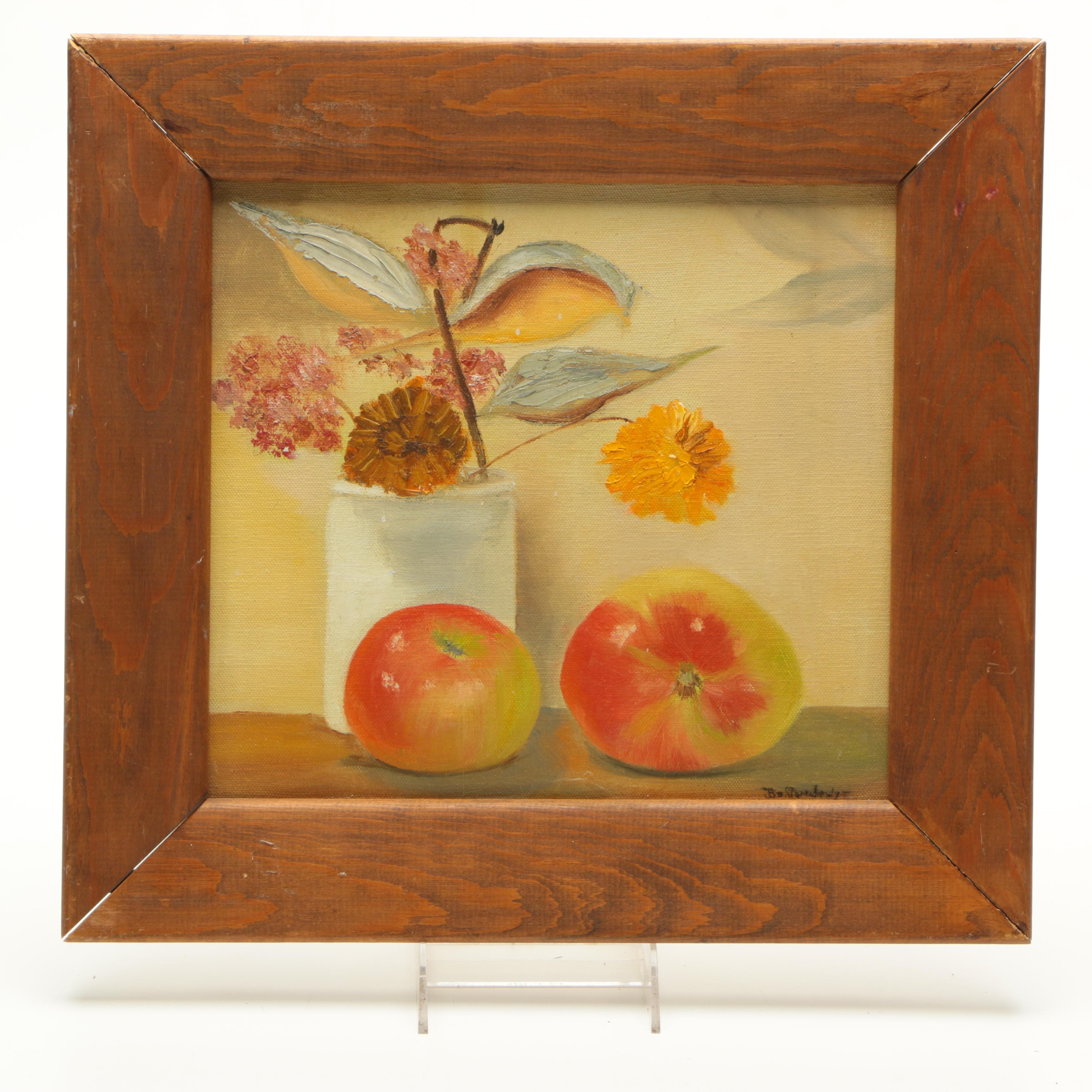 Joan Bohlander Oil Painting on Canvas of a Still Life with Apples