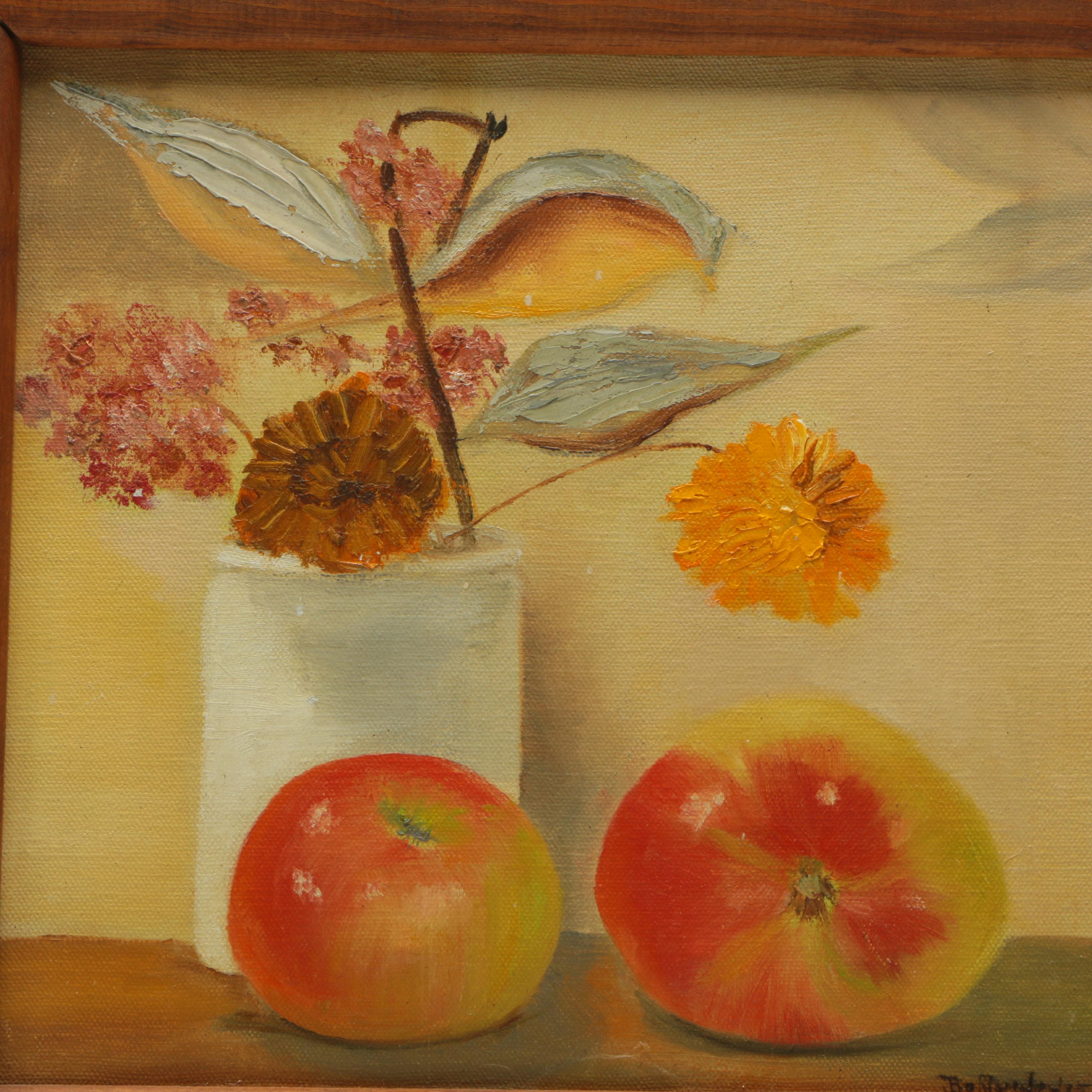 Joan Bohlander Oil Painting on Canvas of a Still Life with Apples