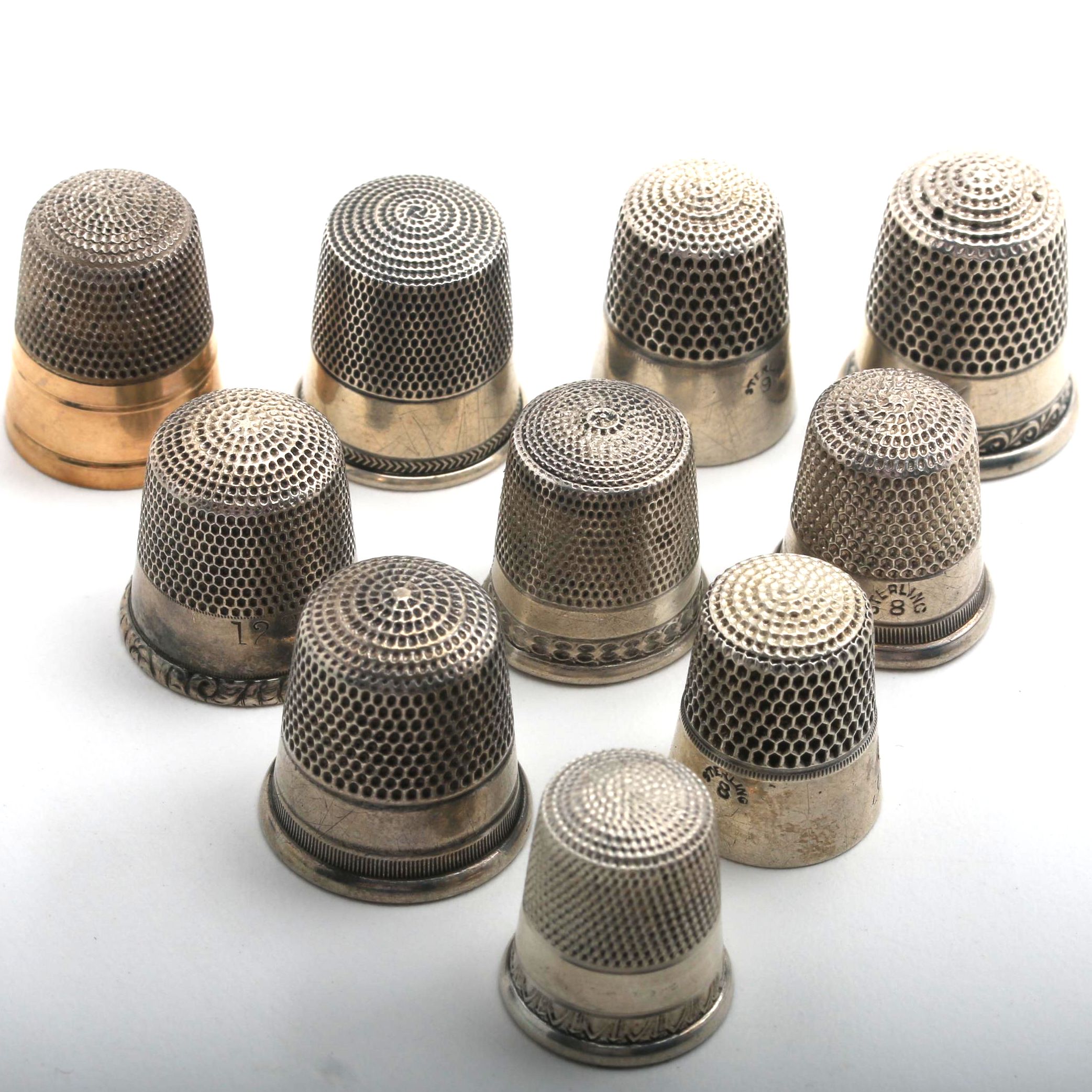 Collection of Ten Sterling Silver Thimbles