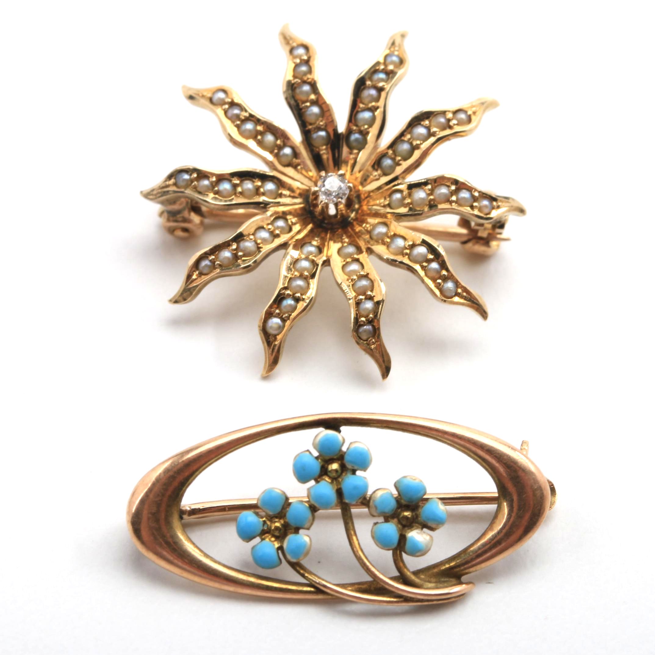 Two 10K Yellow Gold Brooches