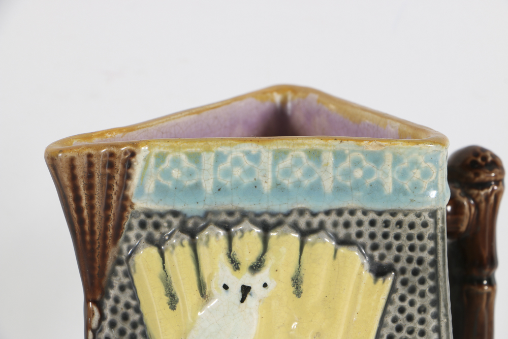 19th-Century Majolica Triangle Form Pitcher