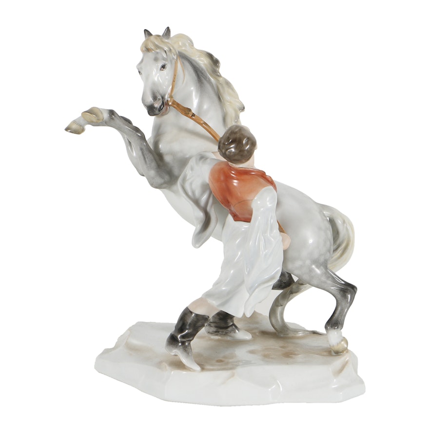 Herend Porcelain Figural Group of a Man and Horse