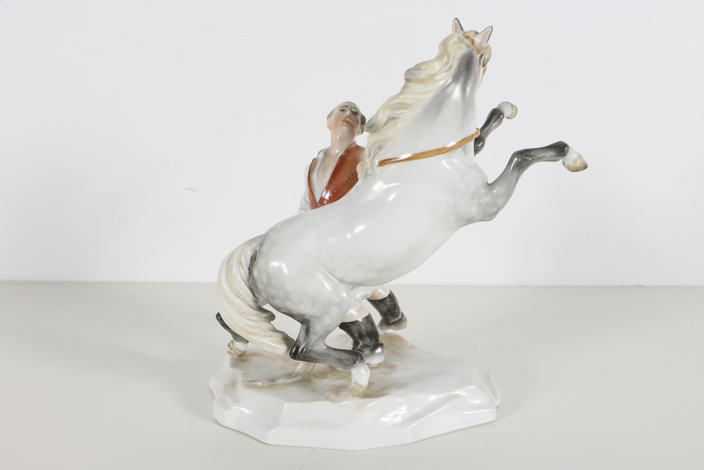 Herend Porcelain Figural Group of a Man and Horse