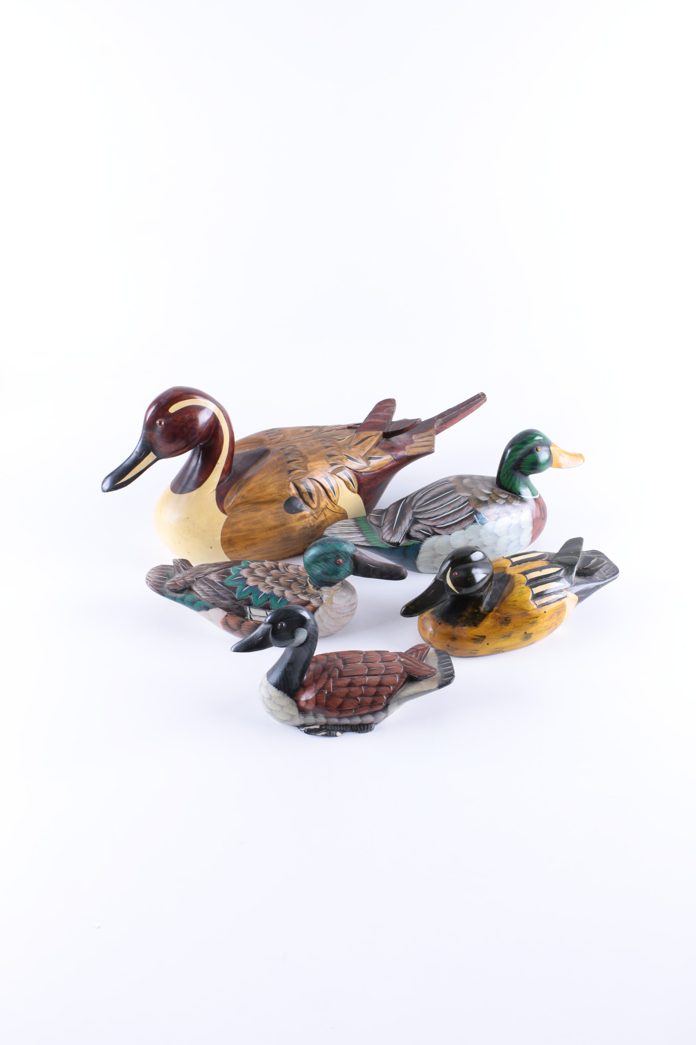 Collection of Carved Wooden Ducks