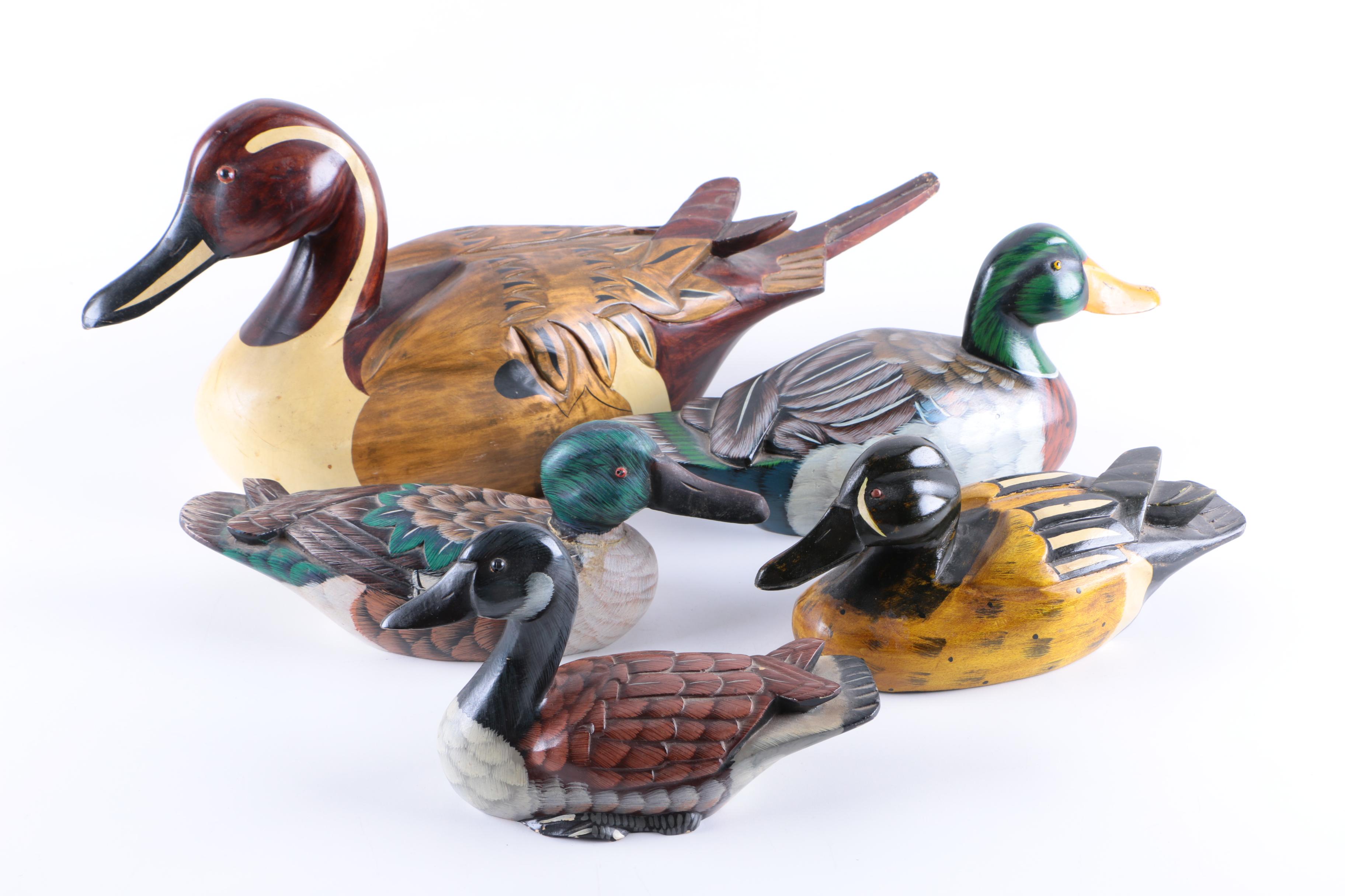 Collection of Carved Wooden Ducks