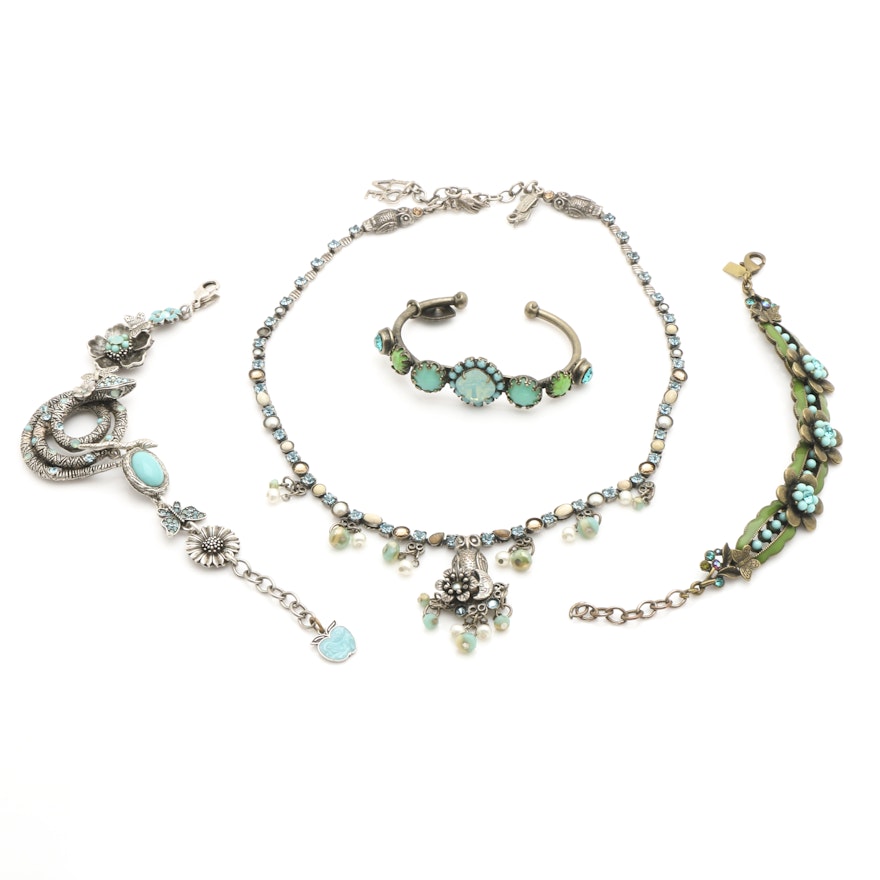 Mary Demarco Silver Tone Blue and Green Stone Jewelry