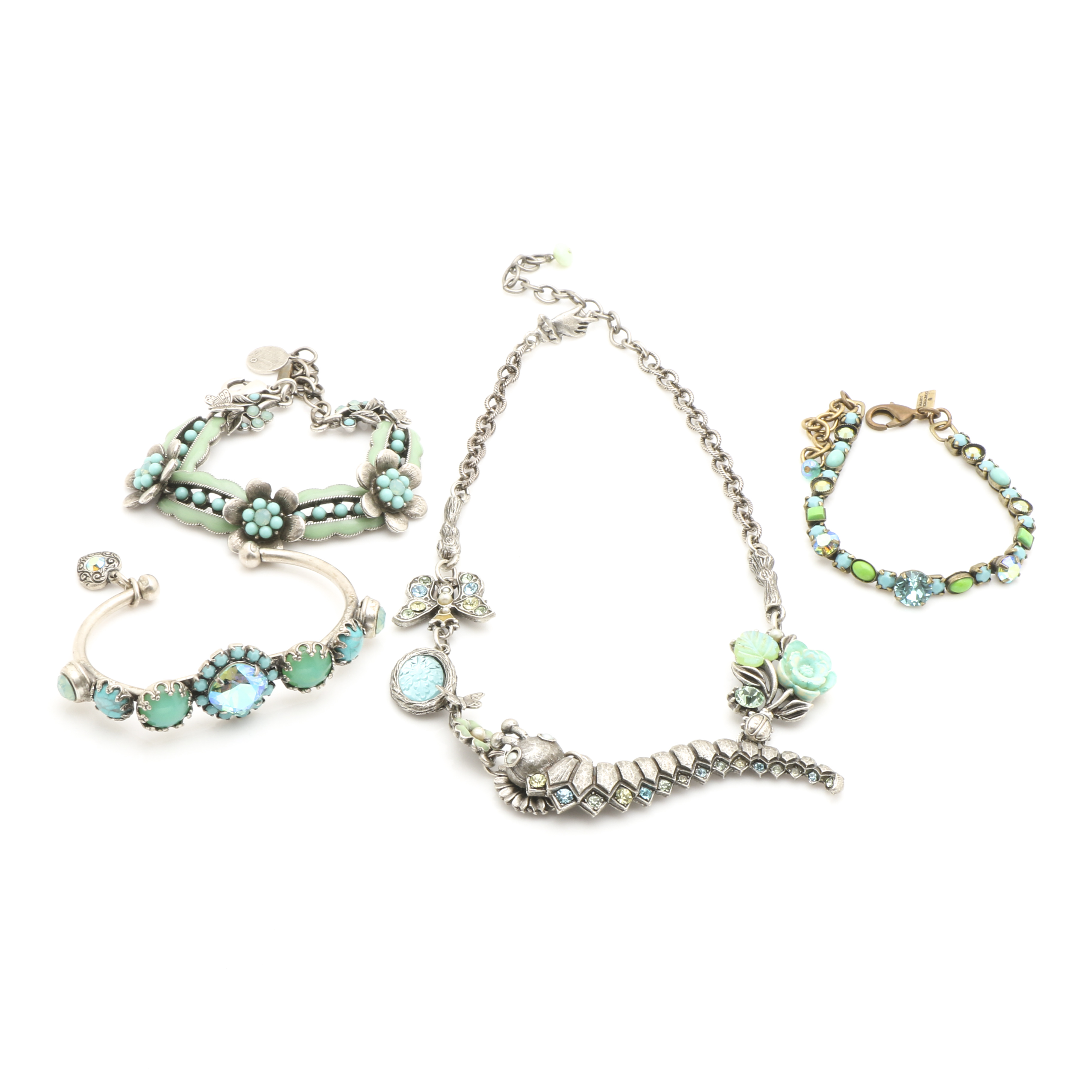 Mary Demarco Silver and Gone Tone Glass and Simulated Turquoise Jewelry