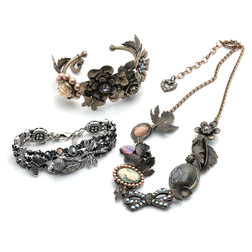 Mary Demarco Gold and Silver Tone Jewelry Assortment Featuring Jasper