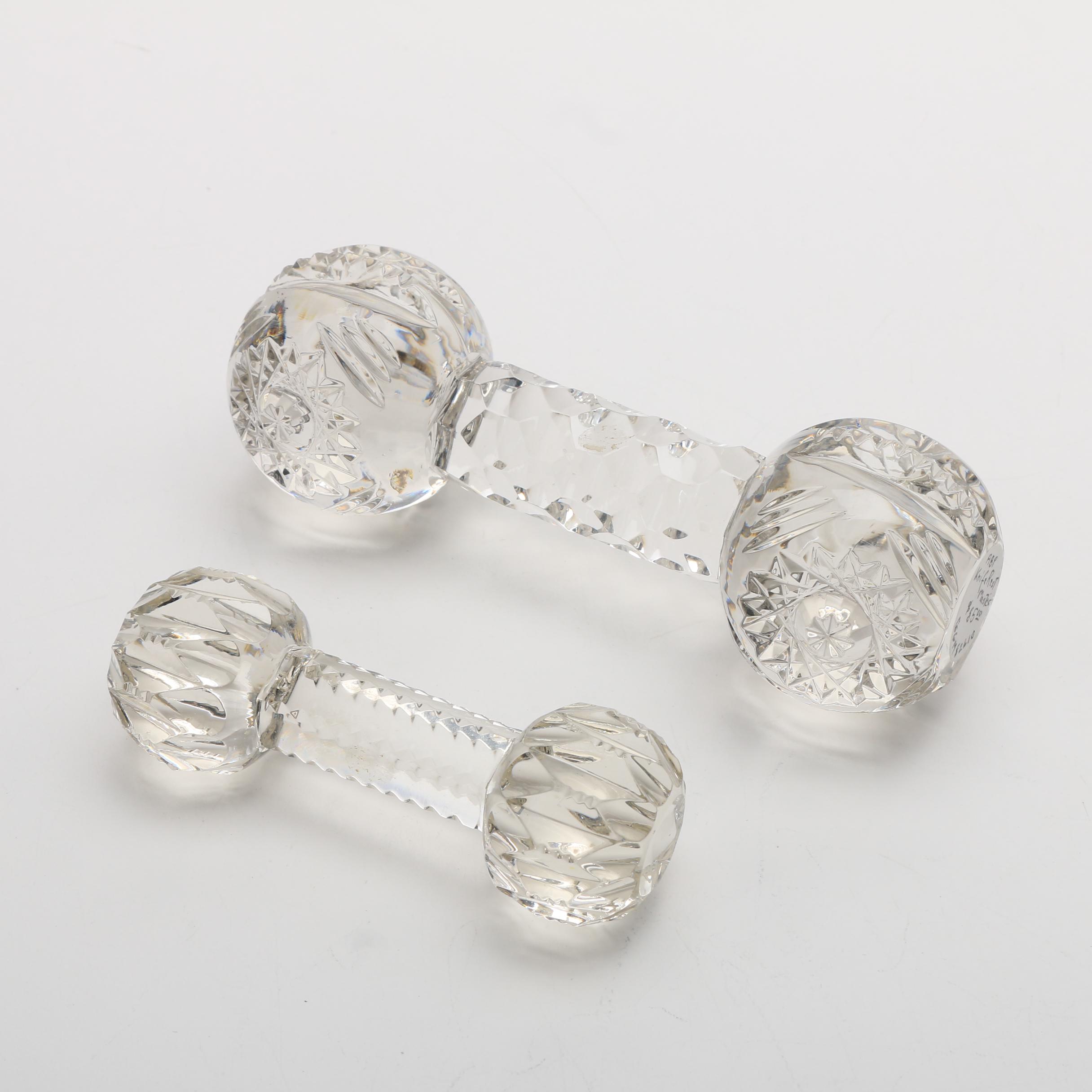 Antique Cut Glass Knife Rests Including One Pair with Sterling Silver Caps