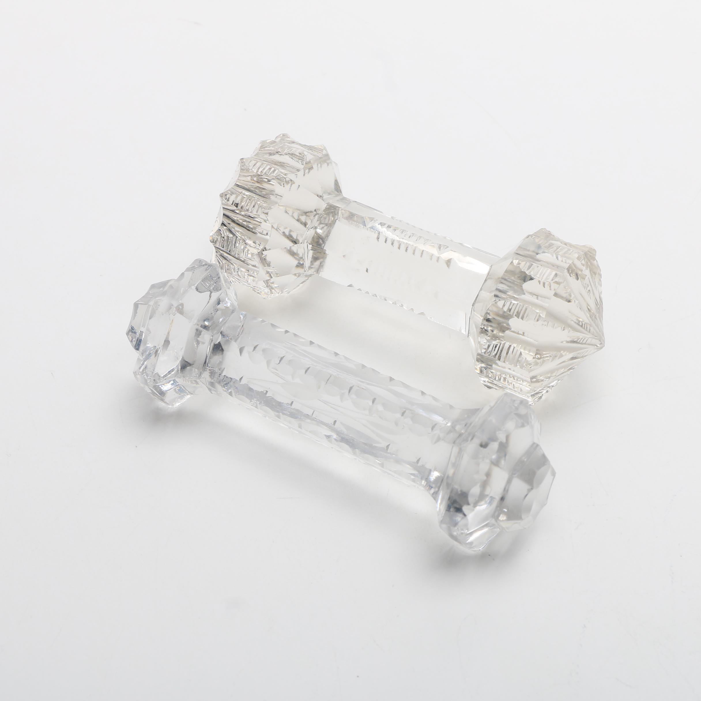 Antique Cut Glass Knife Rests Including One Pair with Sterling Silver Caps