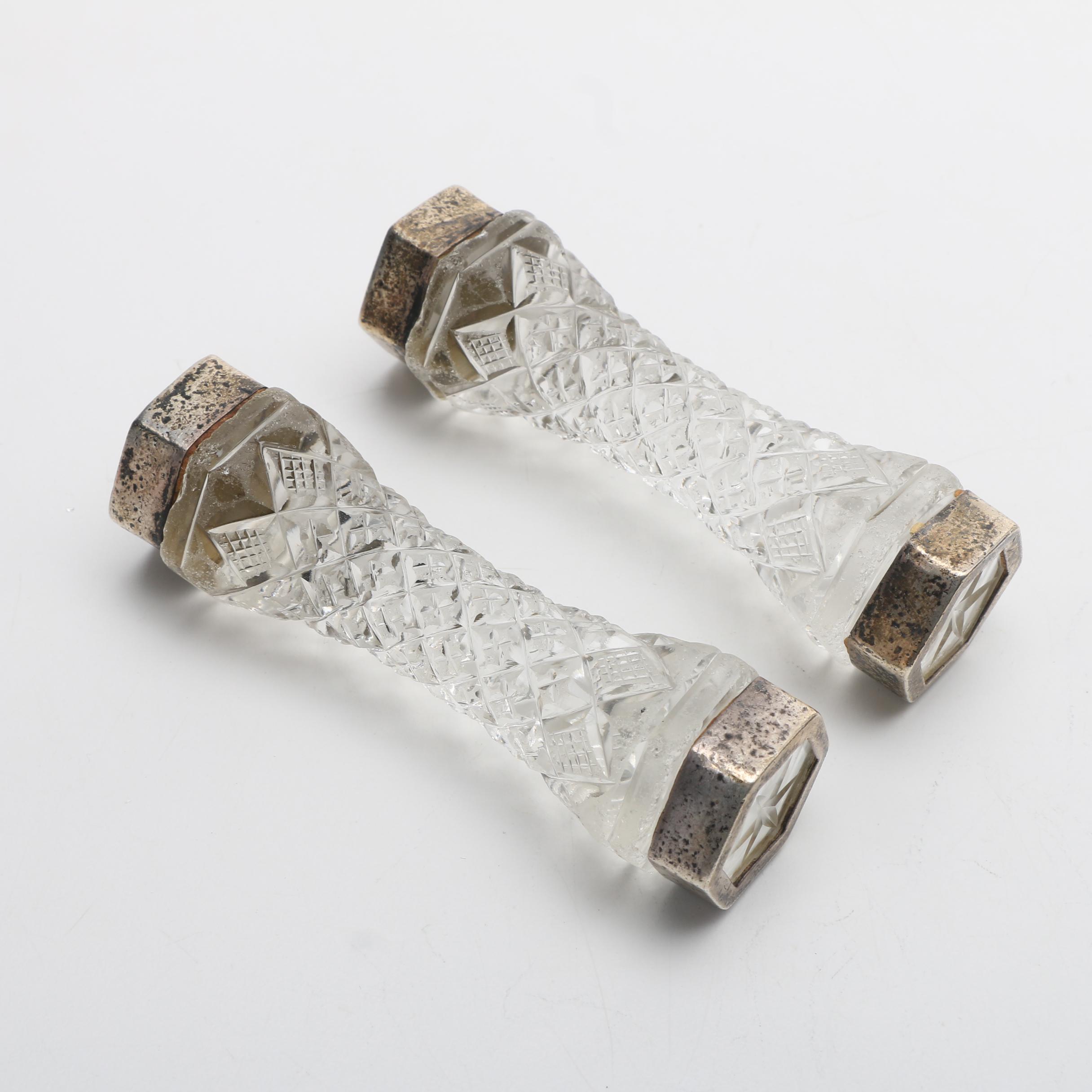 Antique Cut Glass Knife Rests Including One Pair with Sterling Silver Caps
