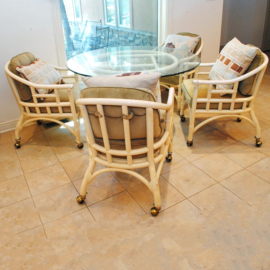 Glass Top Rattan Table with Chairs