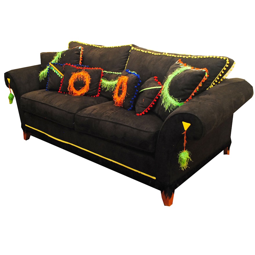 Customized Black Microfiber Sofa with Colorful Accents