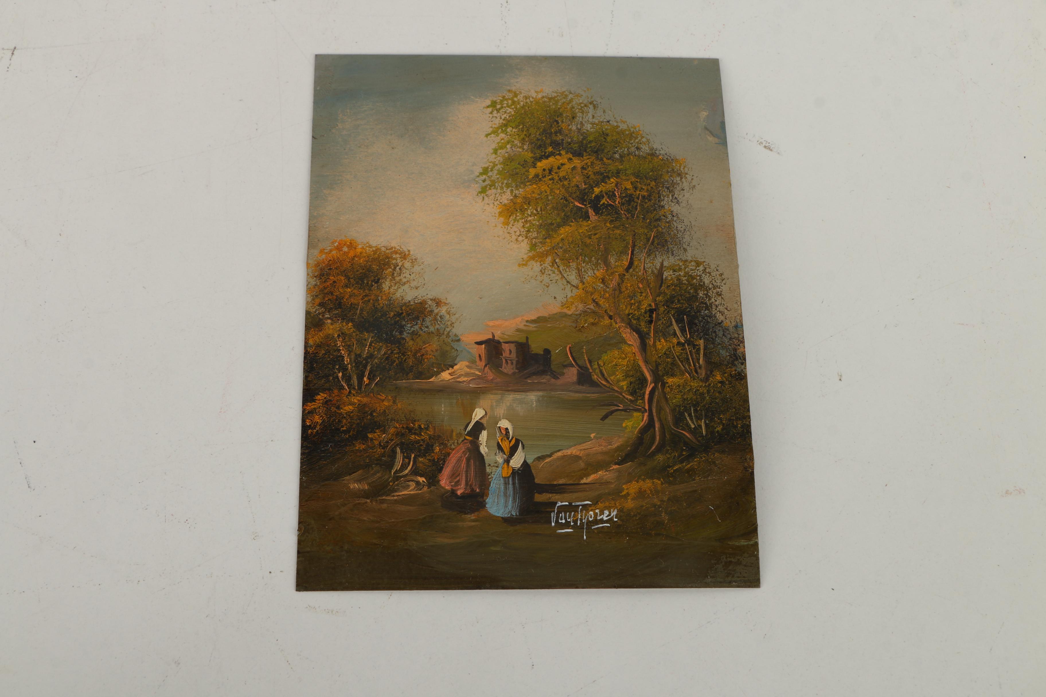 After Otto Van Thoren Oil Paintings on Copper Plate of Genre Scenes