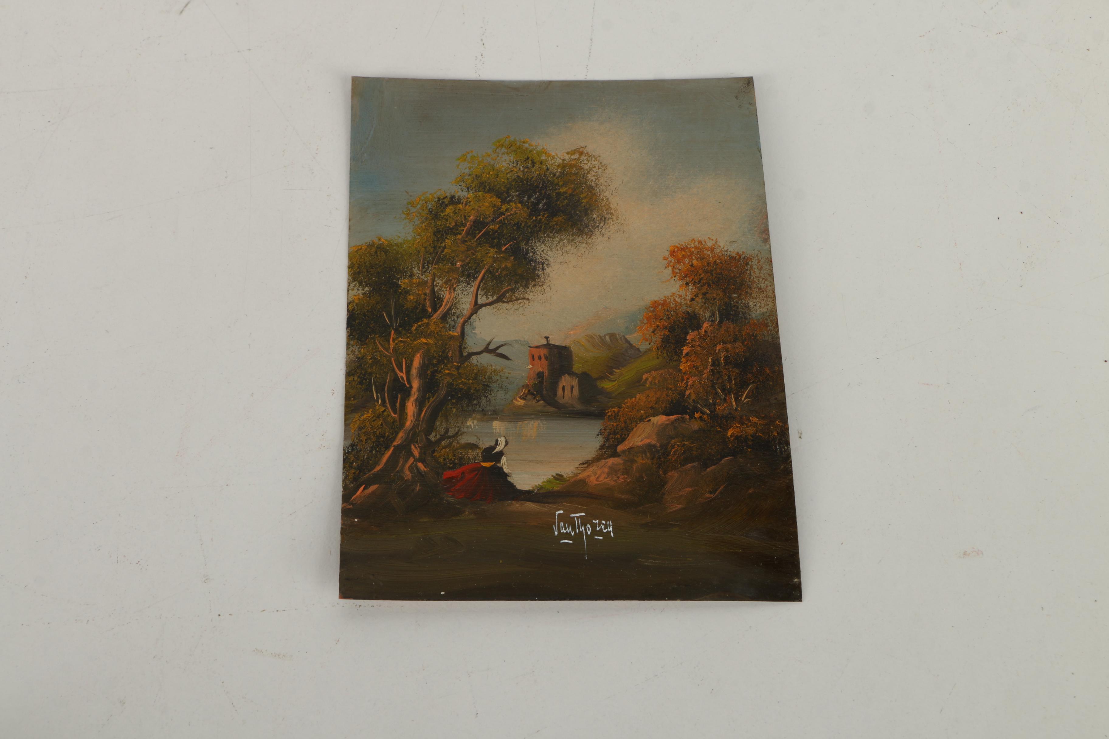 After Otto Van Thoren Oil Paintings on Copper Plate of Genre Scenes