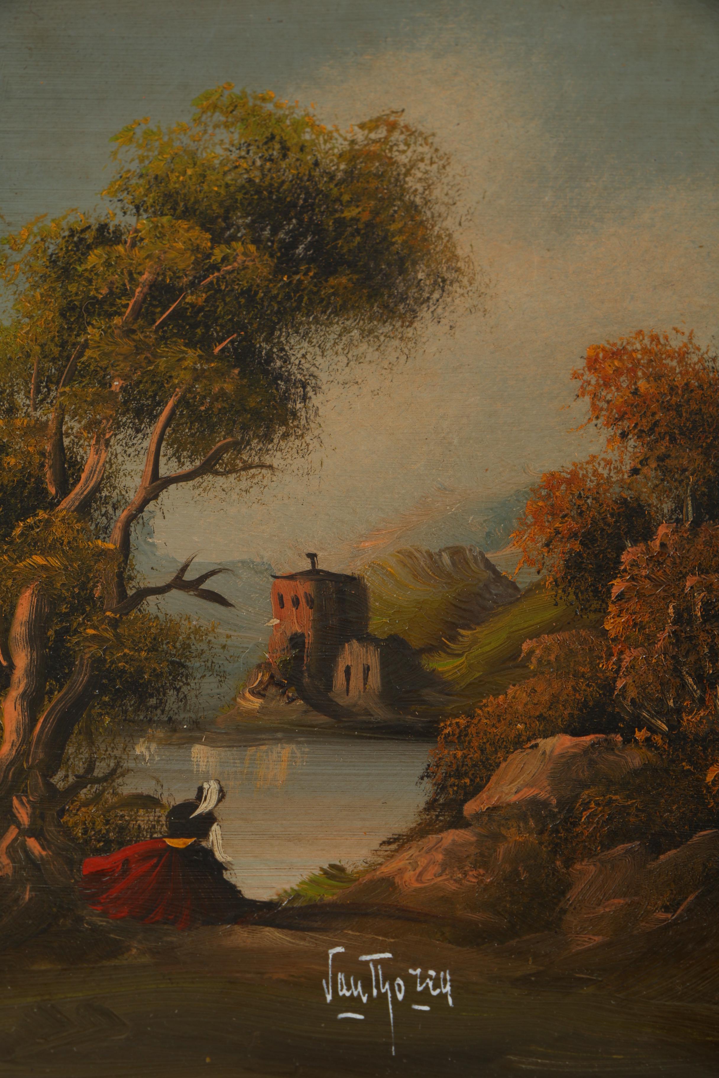 After Otto Van Thoren Oil Paintings on Copper Plate of Genre Scenes