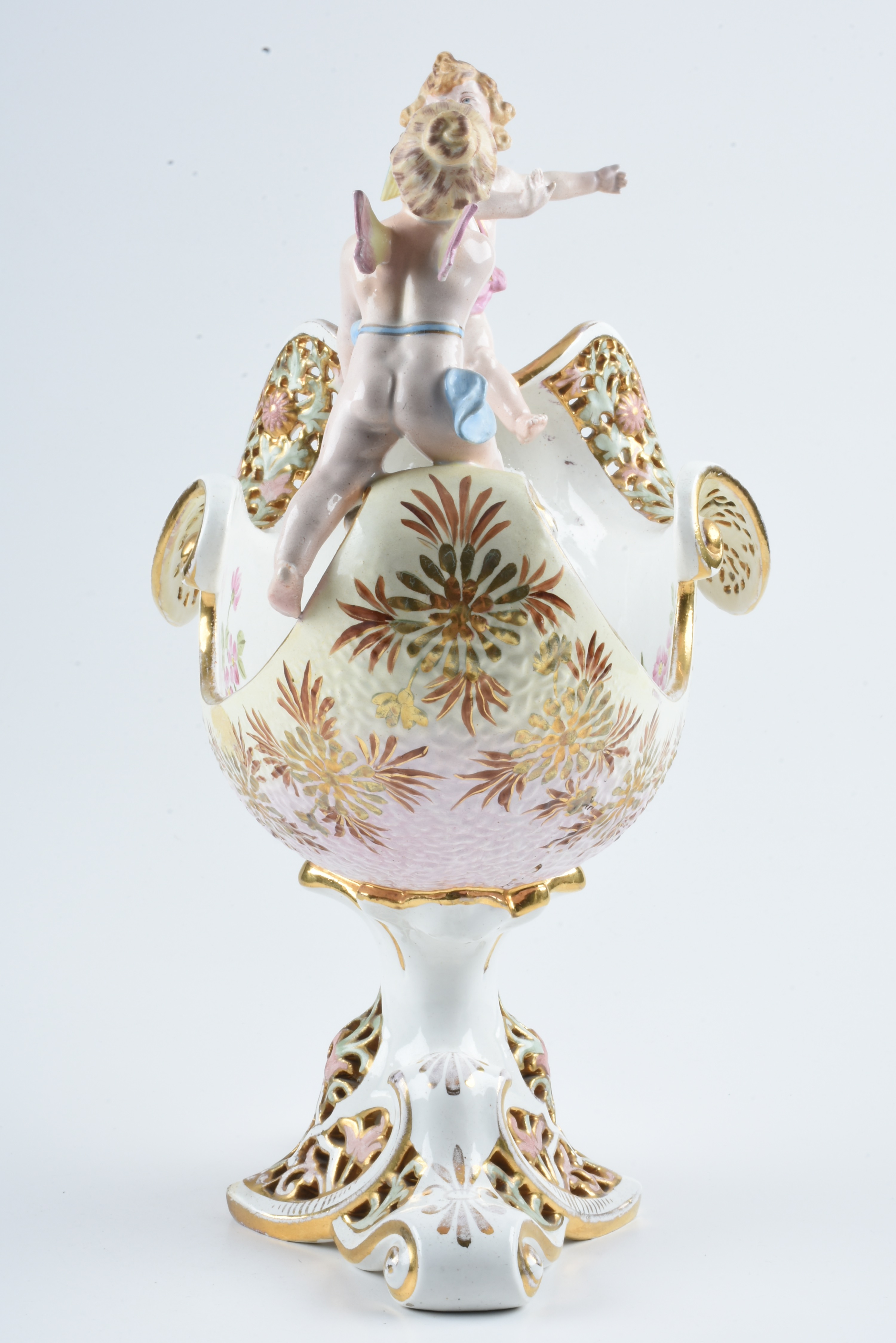 19th-Century Fischer J. Reticulated Ceramic Figural Console Bowl