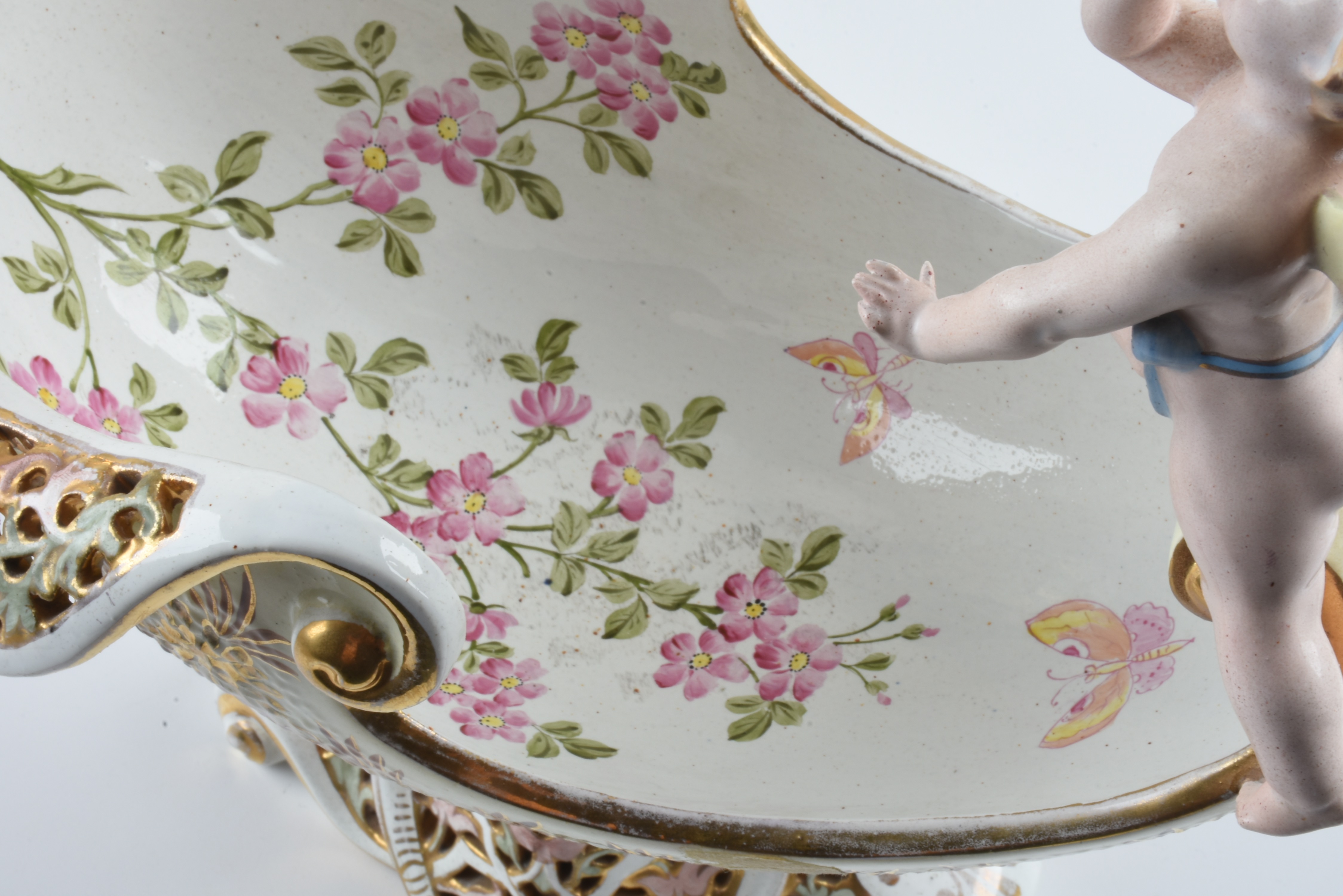 19th-Century Fischer J. Reticulated Ceramic Figural Console Bowl