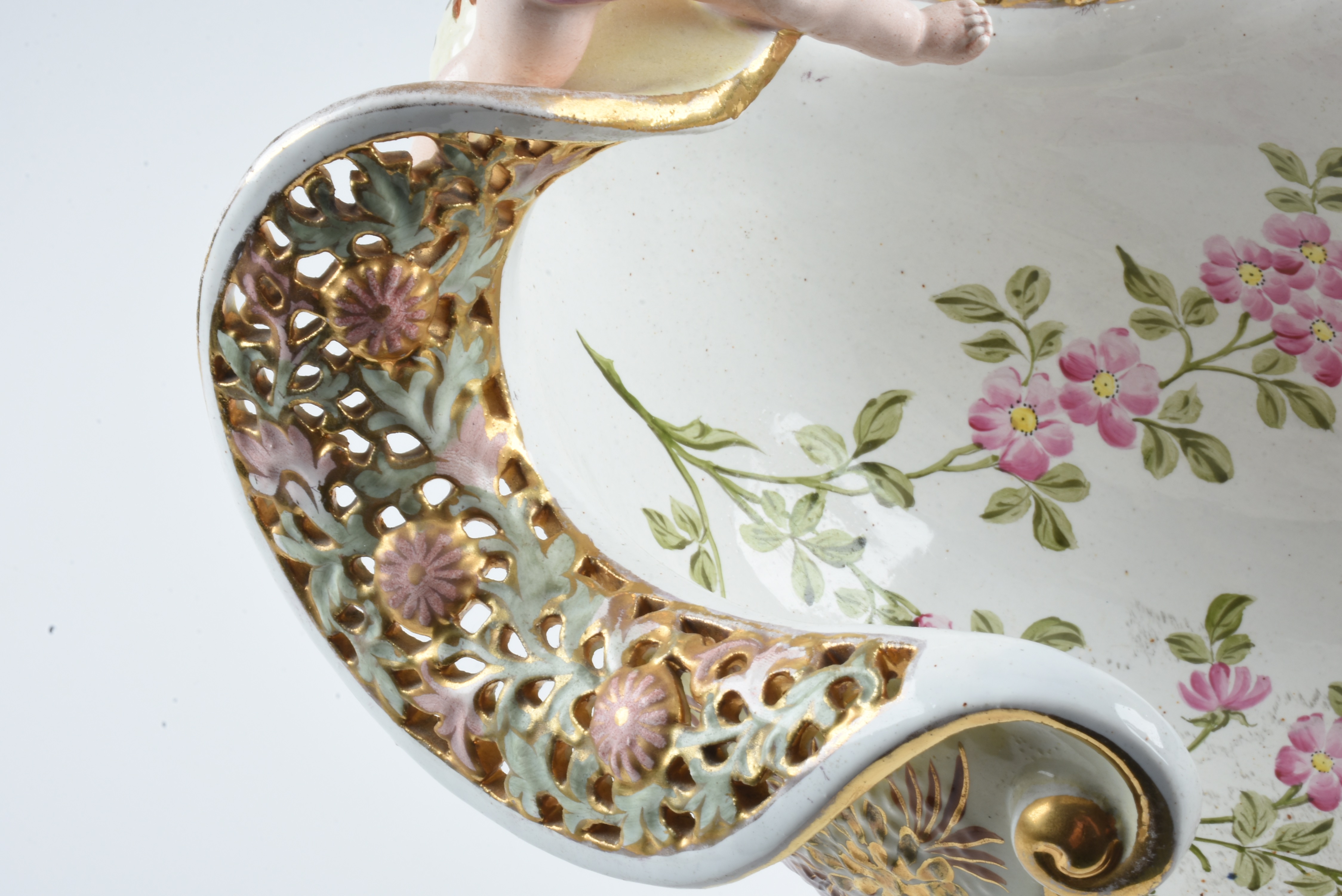 19th-Century Fischer J. Reticulated Ceramic Figural Console Bowl