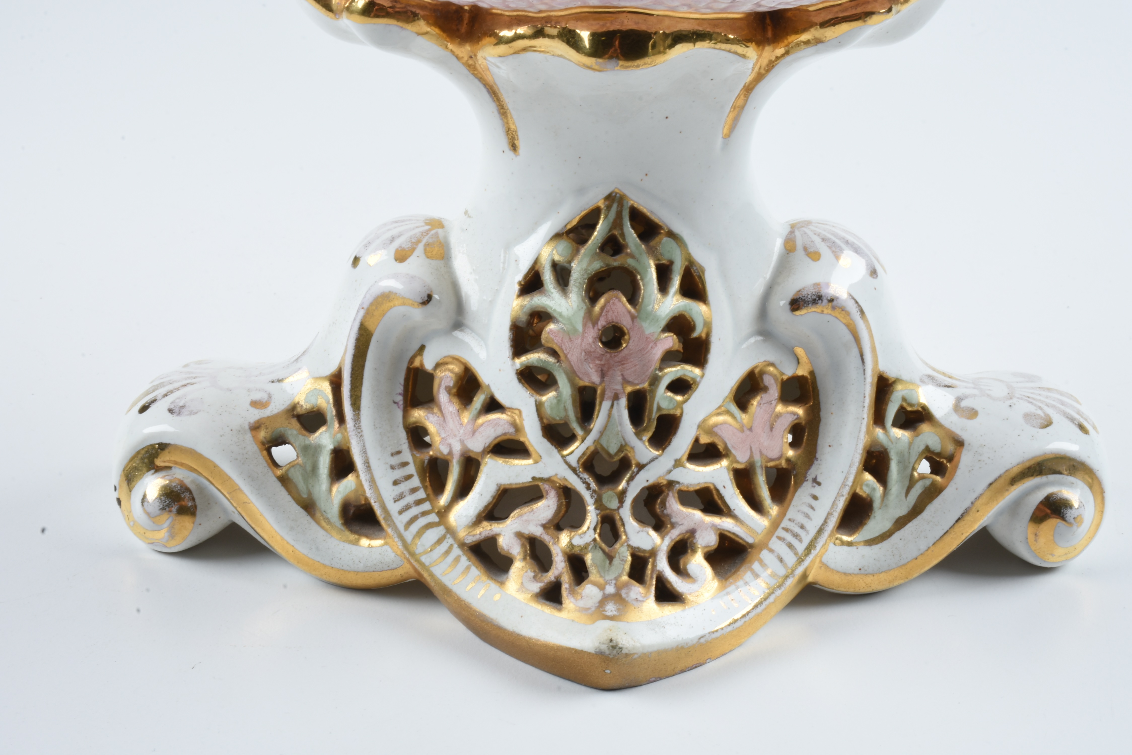 19th-Century Fischer J. Reticulated Ceramic Figural Console Bowl