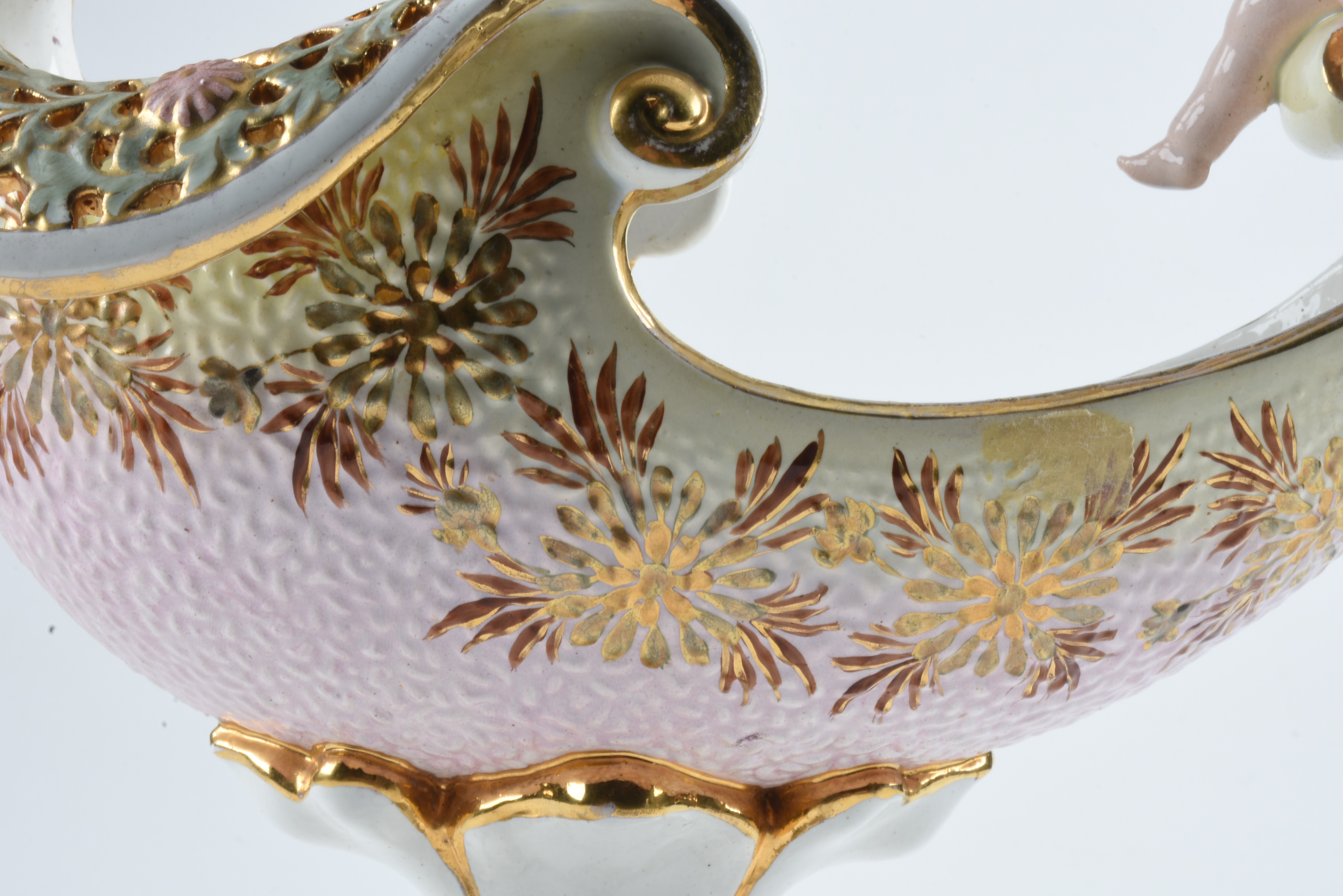 19th-Century Fischer J. Reticulated Ceramic Figural Console Bowl