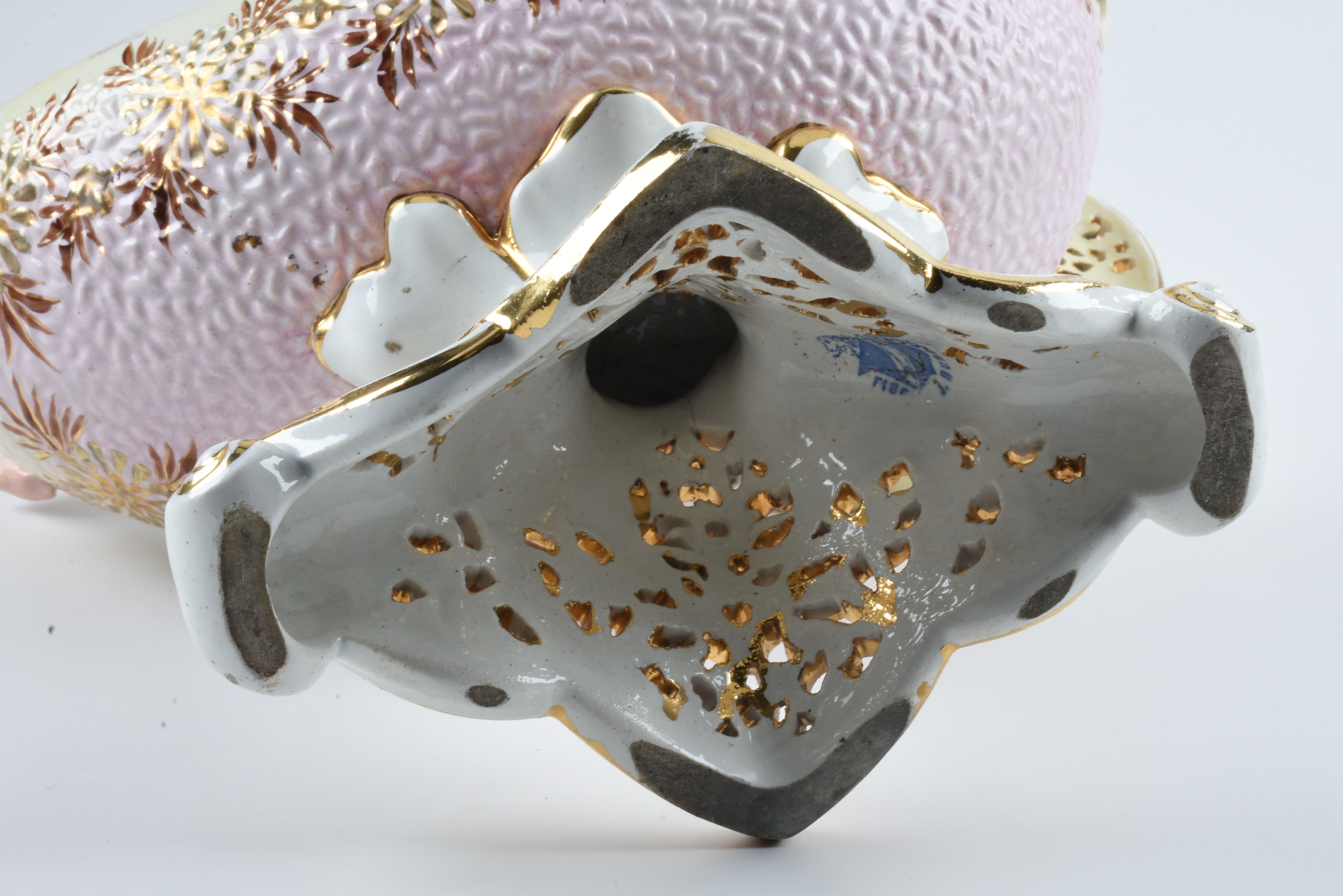 19th-Century Fischer J. Reticulated Ceramic Figural Console Bowl