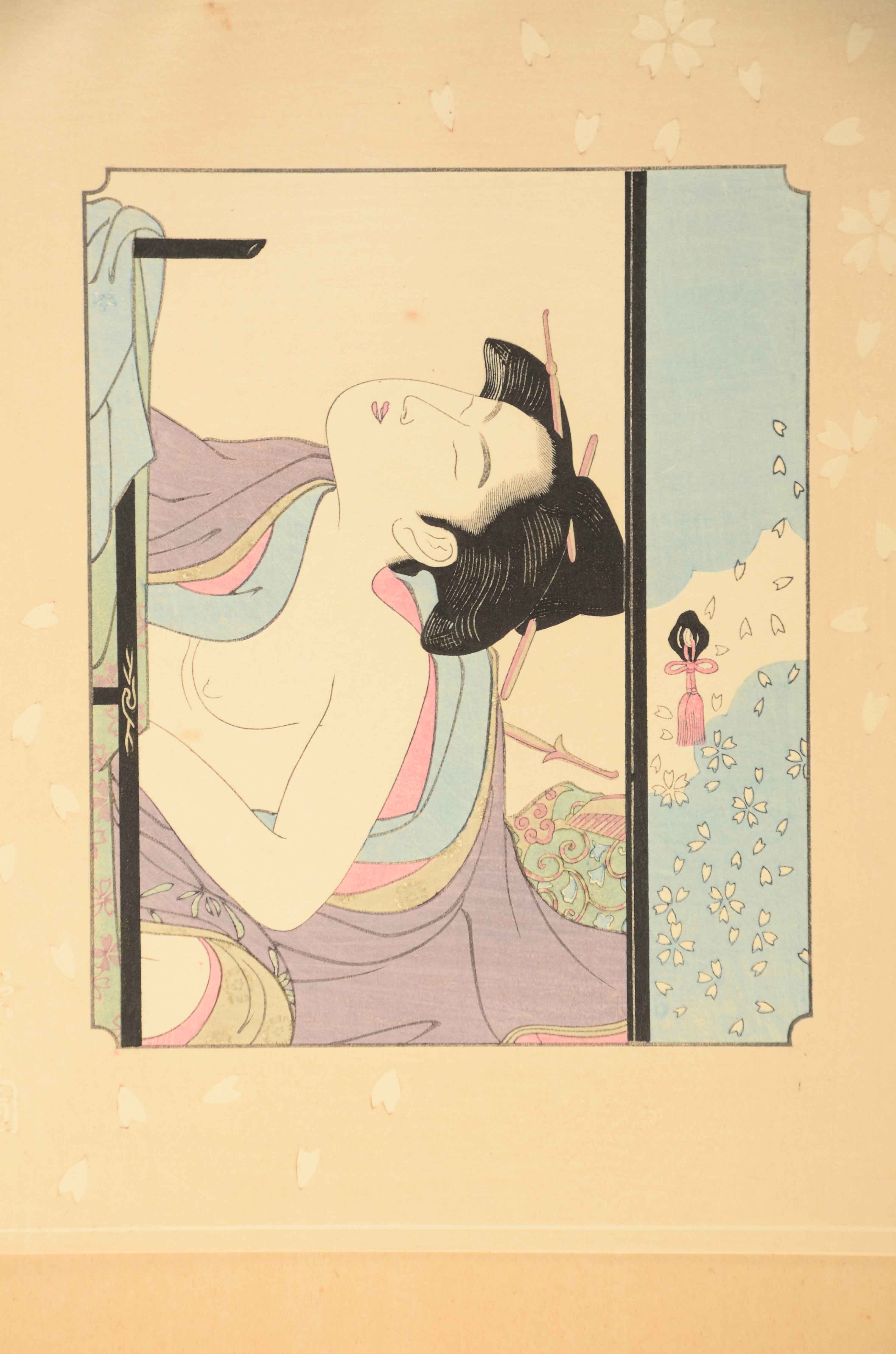 Three Partially-Nude Japanese Woodblock Portraits