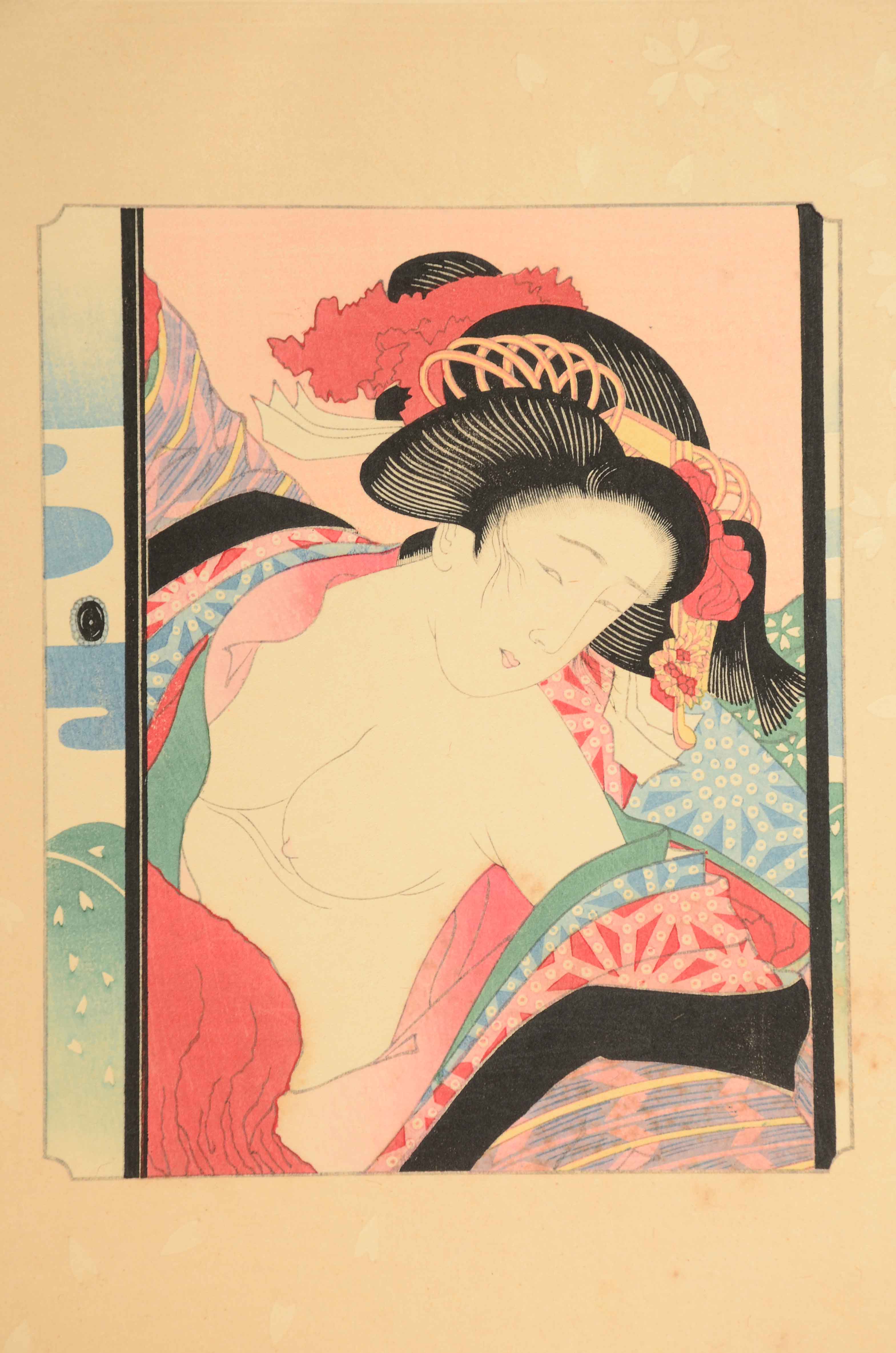 Three Partially-Nude Japanese Woodblock Portraits