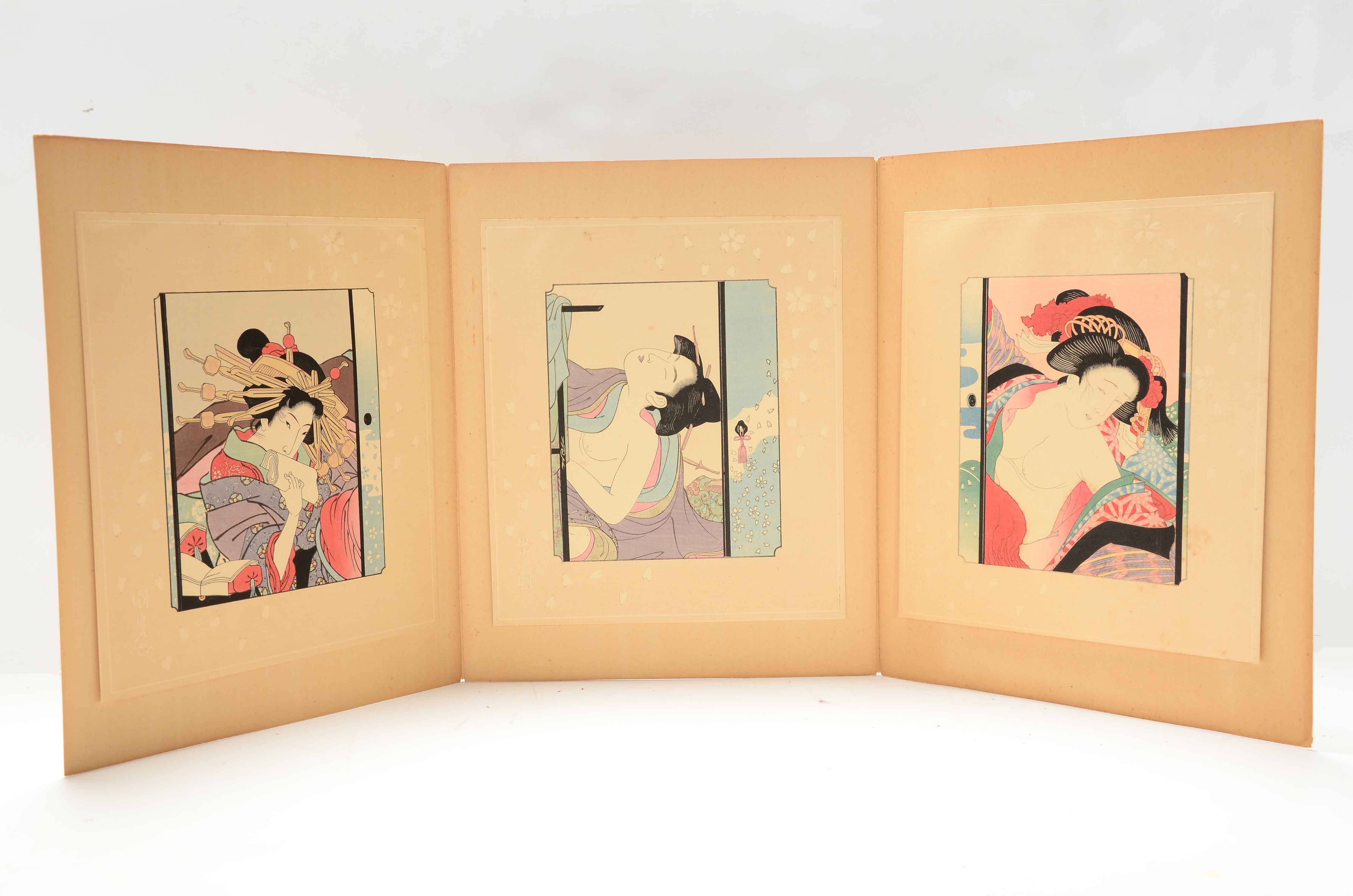 Three Partially-Nude Japanese Woodblock Portraits
