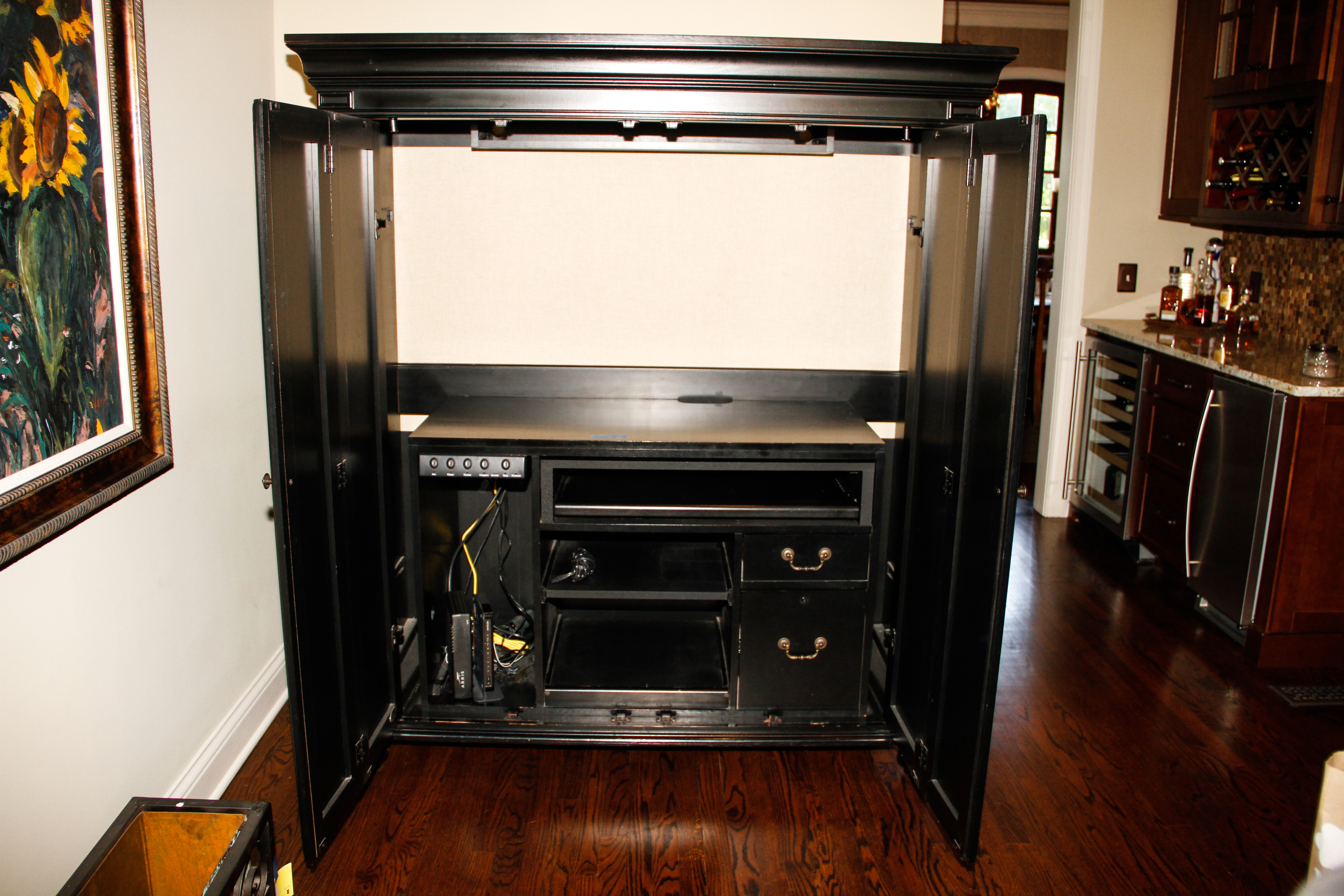 Black Wooden Computer Armoire