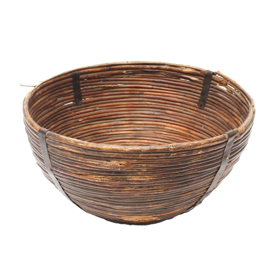 Handwoven Twig and Metal Basket