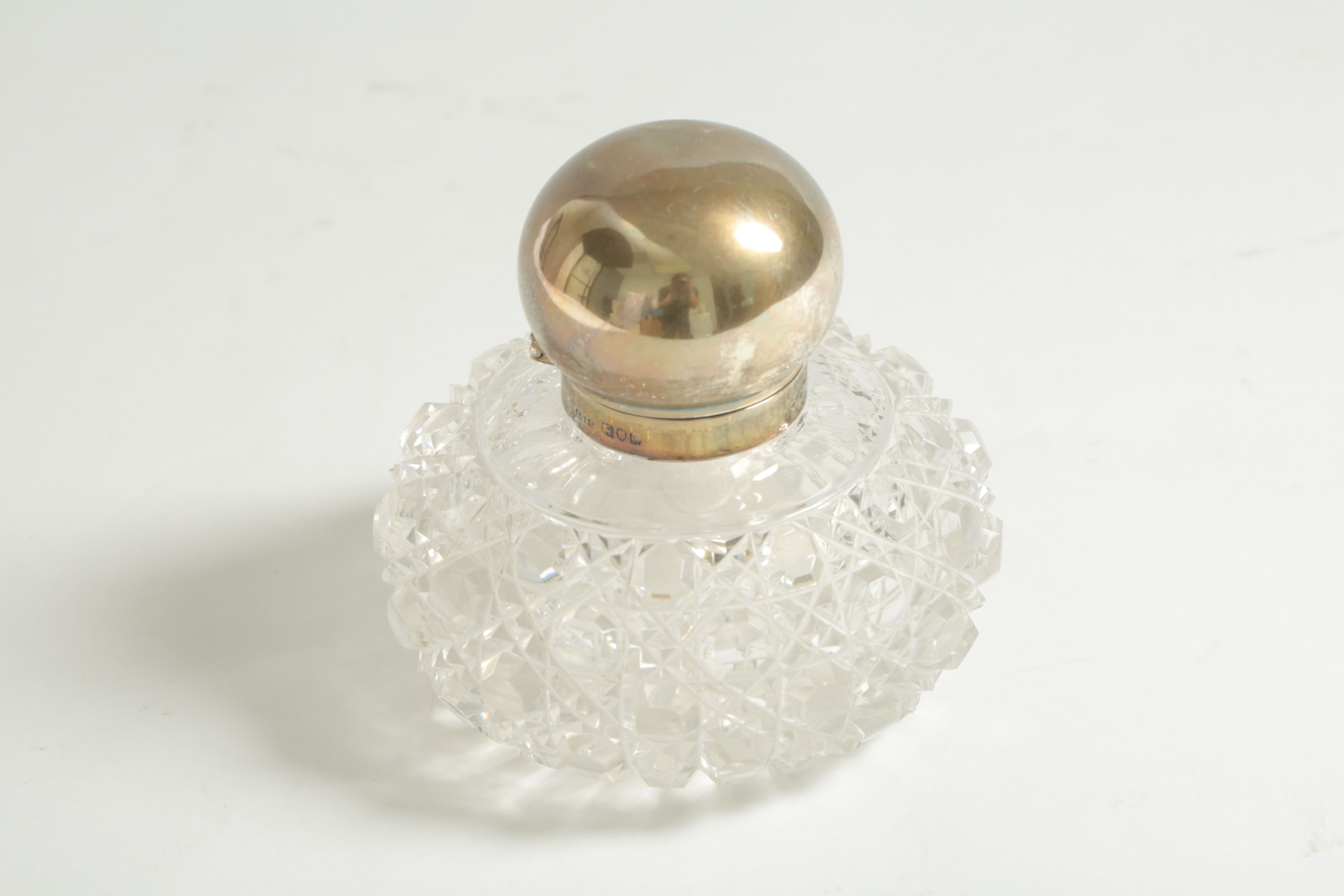 Antique John Grinsell & Sons Cut Glass and Sterling Inkwell