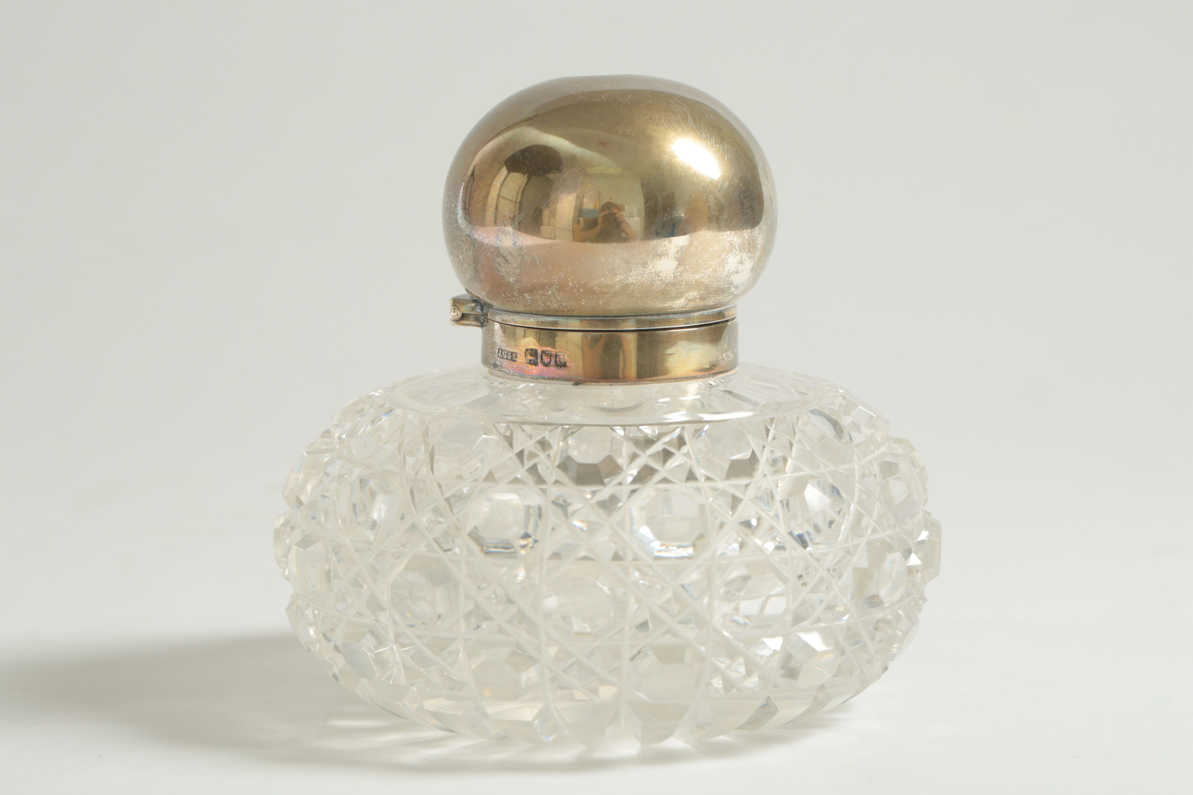 Antique John Grinsell & Sons Cut Glass and Sterling Inkwell