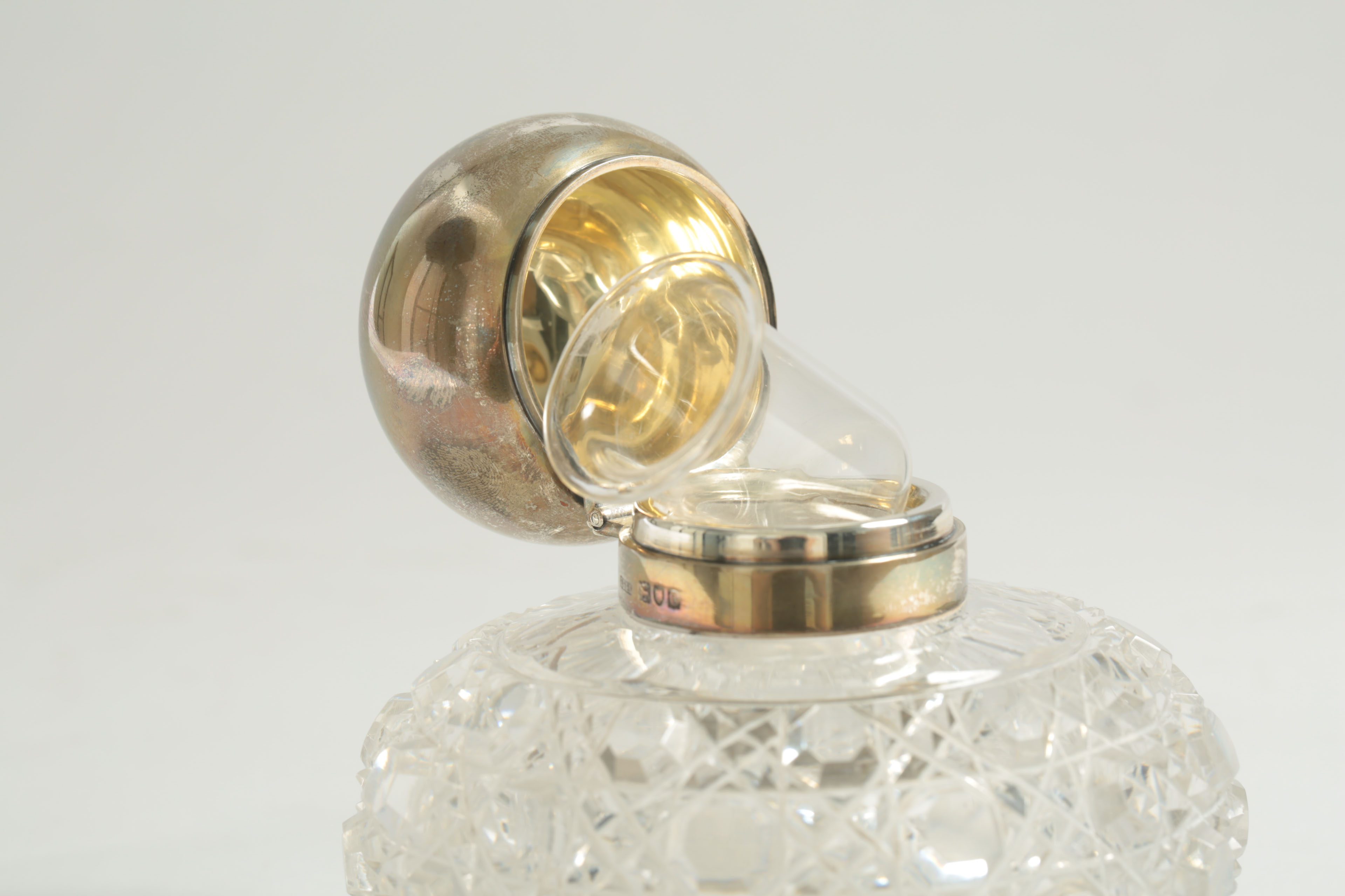 Antique John Grinsell & Sons Cut Glass and Sterling Inkwell