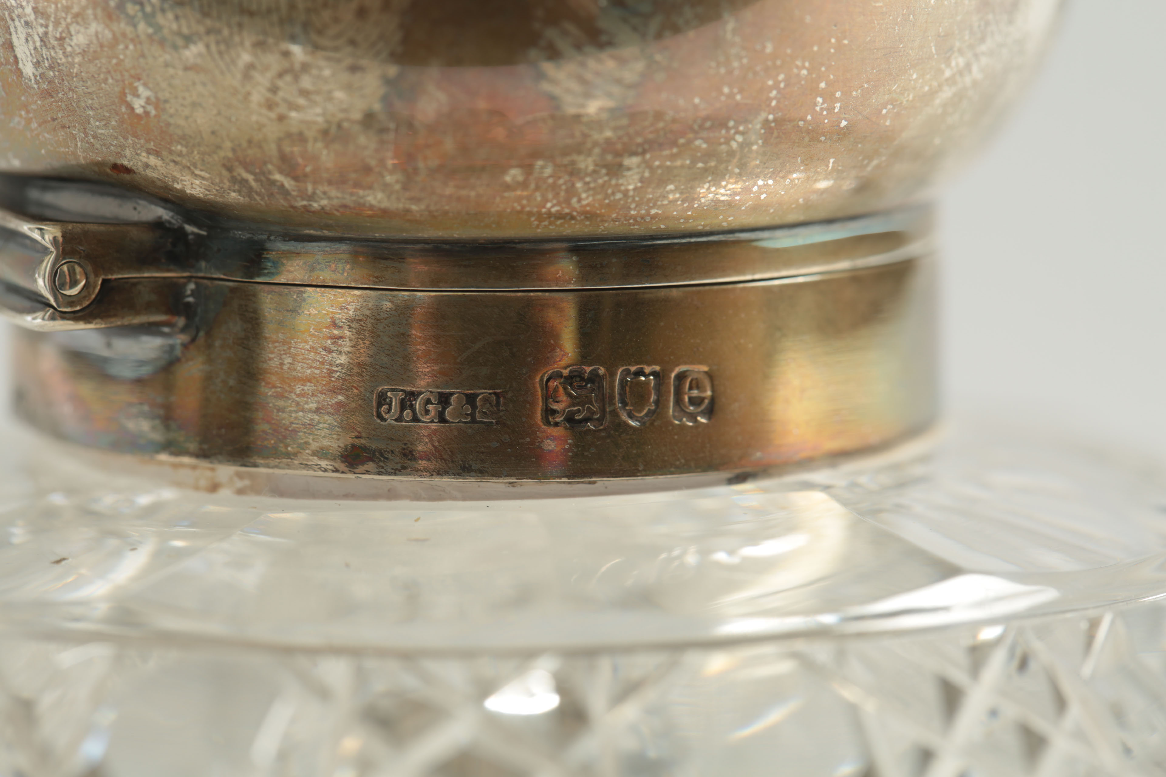 Antique John Grinsell & Sons Cut Glass and Sterling Inkwell