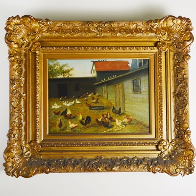 Howard L. Hill Original Oil Painting "Fowls in the Yard"