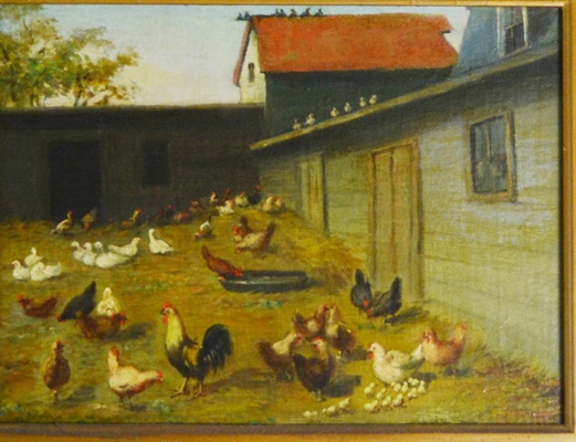 Howard L. Hill Original Oil Painting "Fowls in the Yard"