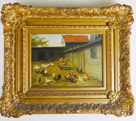 Howard L. Hill Original Oil Painting "Fowls in the Yard"