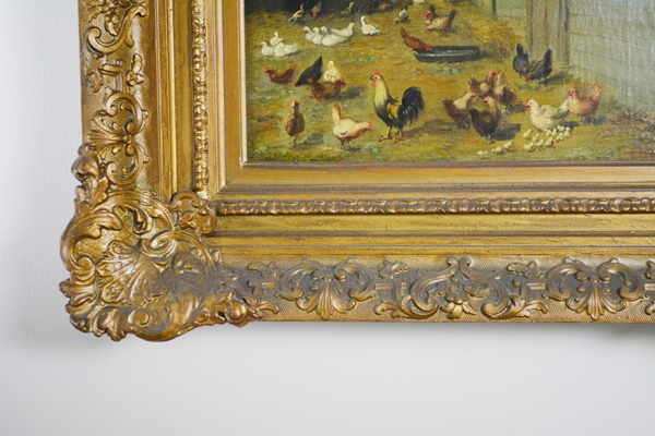 Howard L. Hill Original Oil Painting "Fowls in the Yard"