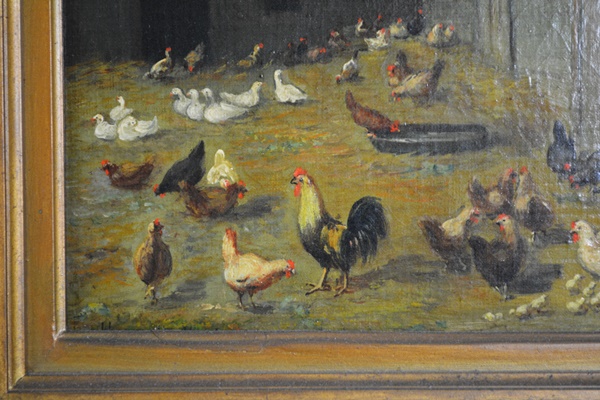Howard L. Hill Original Oil Painting "Fowls in the Yard"
