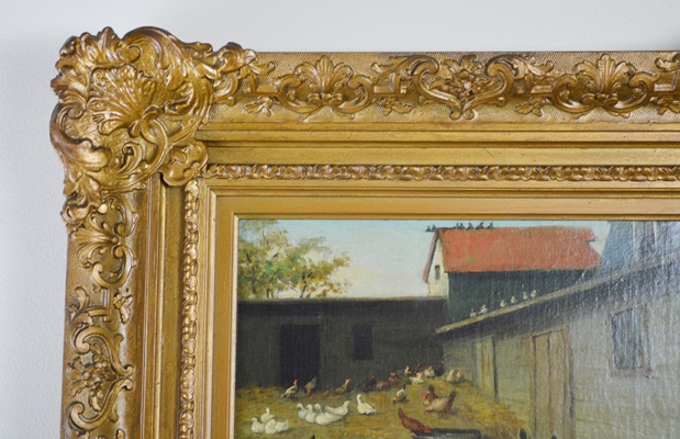 Howard L. Hill Original Oil Painting "Fowls in the Yard"