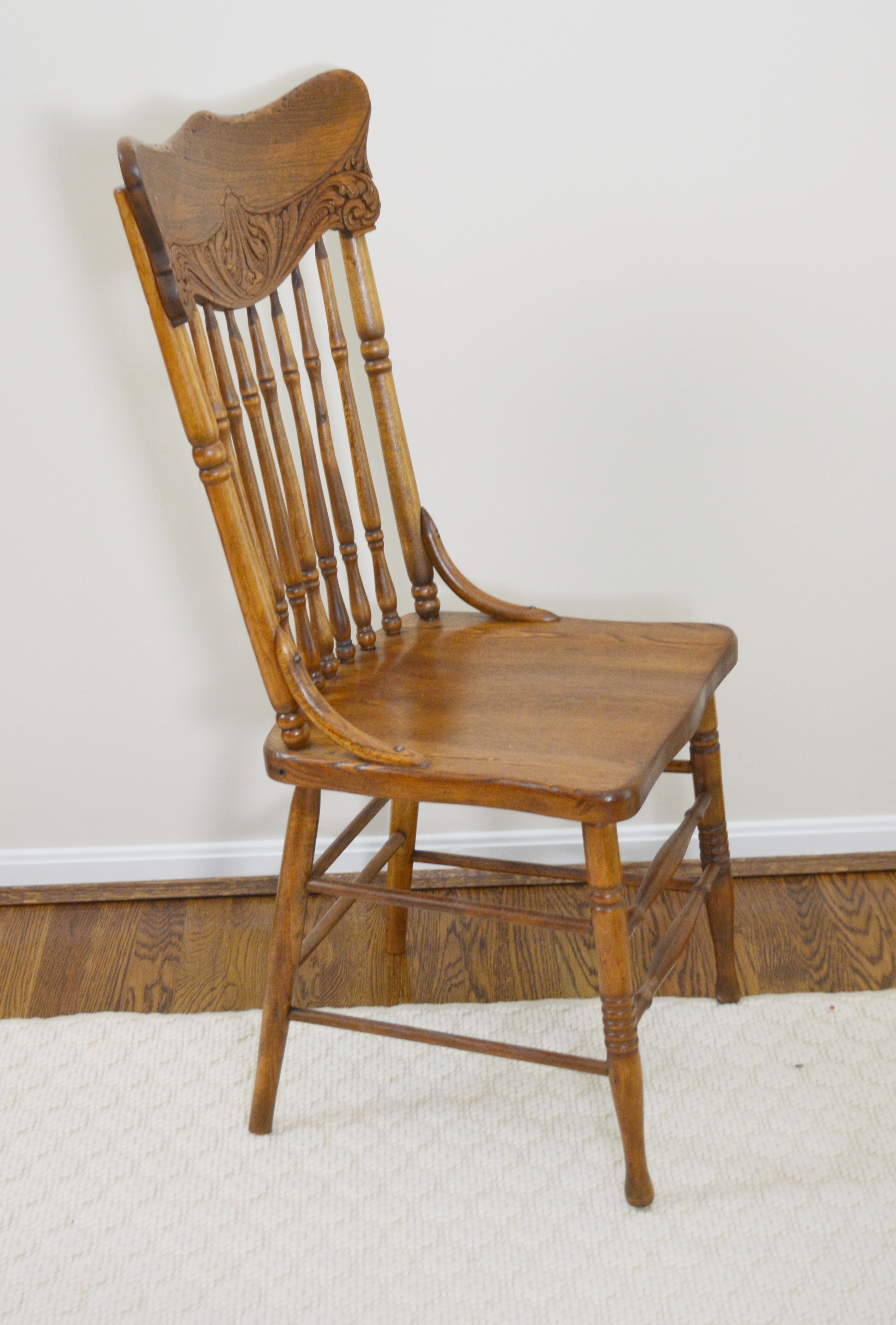 Six Vintage Carved Oak Dining Chairs