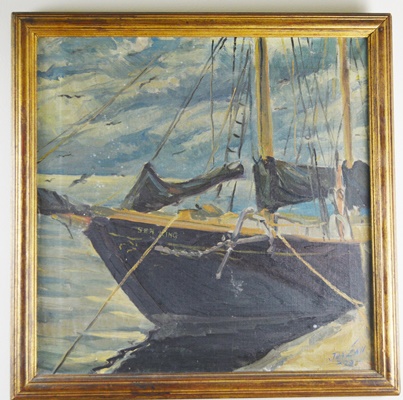 Janzan Original Oil Painting of Sea King Sailboat ***