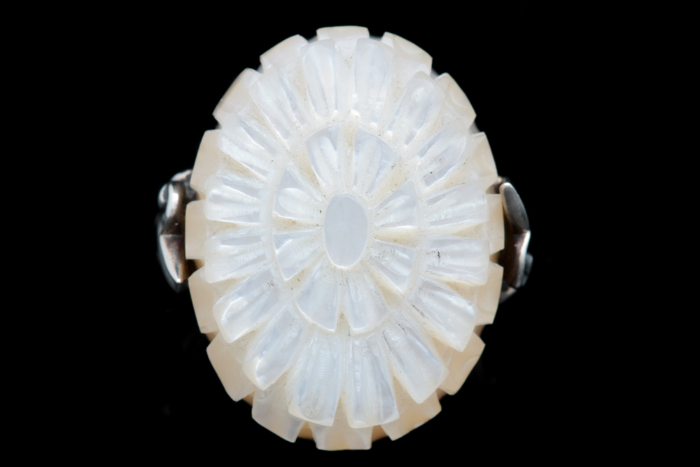 Robert Manse Sterling Silver and 18K Yellow Gold Carved Shell Ring