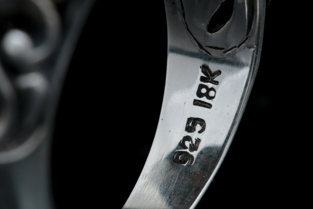 Robert Manse Sterling Silver and 18K Yellow Gold Carved Shell Ring