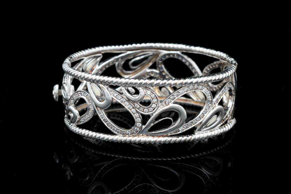 Andrew Hamilton Crawford Sterling Silver Cubic Zirconia and Enameled Bracelet