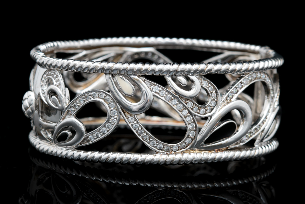 Andrew Hamilton Crawford Sterling Silver Cubic Zirconia and Enameled Bracelet