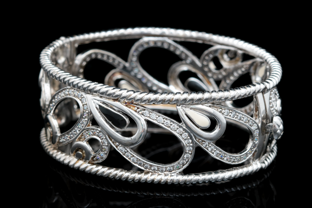 Andrew Hamilton Crawford Sterling Silver Cubic Zirconia and Enameled Bracelet