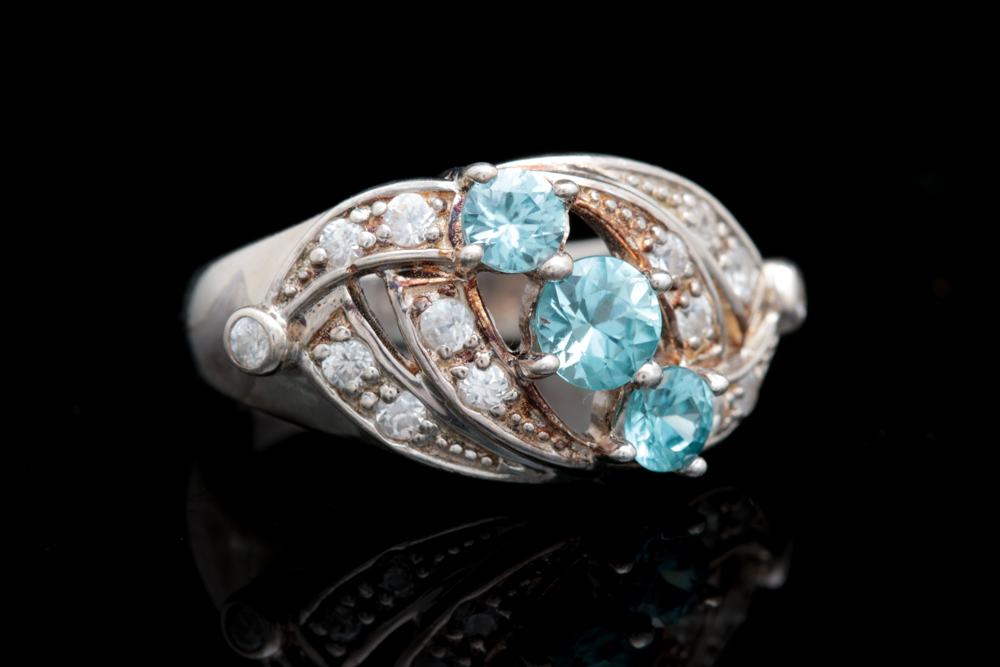 Sterling Silver Blue and White Zircon Ring