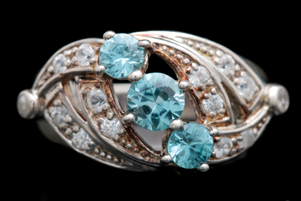 Sterling Silver Blue and White Zircon Ring
